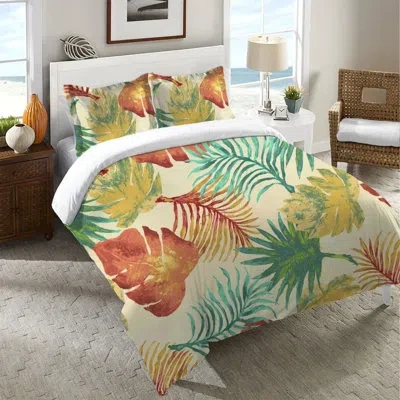 Laural Home Tropical Havana Palm Leaves Microfiber Duvet Cover In Green;yellow;orange