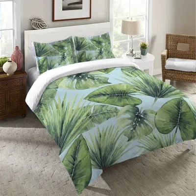 Laural Home Tropical Palm Tree Leaves Microfiber Duvet Cover In Blue;green