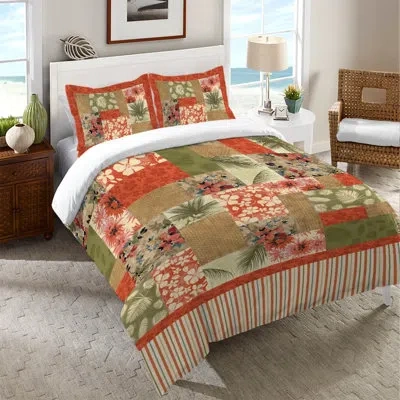 Laural Home Tropical Patchwork Microfiber Duvet Cover In Green;red;orange