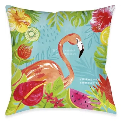 Laural Home Tutti Fruity Flamingo Outdoor Decorative Pillow In Multi