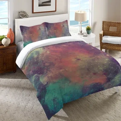 Laural Home Universe Galaxy Universe Galaxy Duvet Cover In Green;red