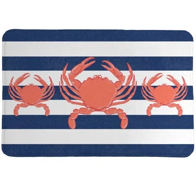 Laural Home Vinewood Crab Stripe Memory Foam Rug In Blue