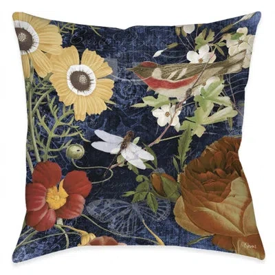 Laural Home Vintage Floral Dragonfly Outdoor Decorative Pillow In Multi