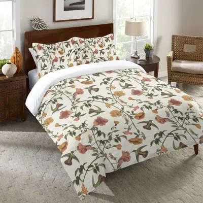 Laural Home Vintage Hummingbird Microfiber Duvet Cover In Green;yellow;ivory
