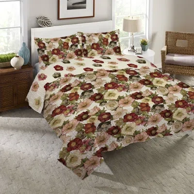 Laural Home Vintage Petals Reversible Quilt Set In Brown;red
