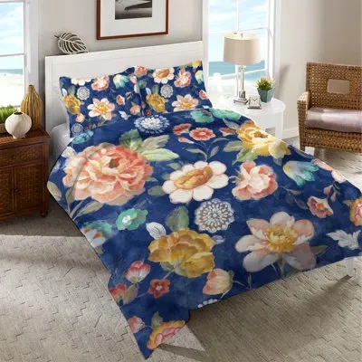 Laural Home Vivacious Blooms Microfiber Duvet Cover In Blue;red;yellow