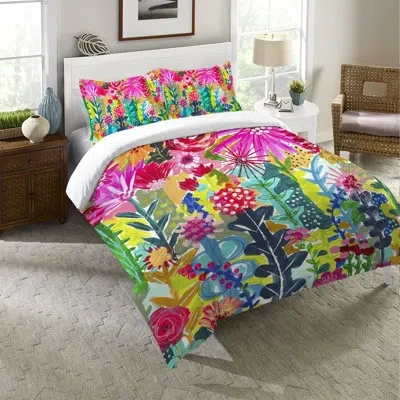 Laural Home Vivid Floral Cluster Pink/yellow/blue Microfiber Comforter In Pink,yellow,blue