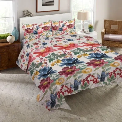 Laural Home Watercolor Fall Reversible Quilt Set In Red,green,yellow