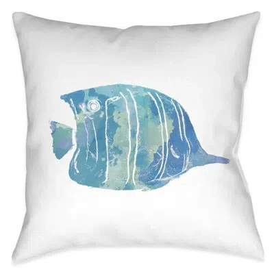 Laural Home Watercolor Fish I Outdoor Decorative Pillow In Multi