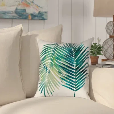 Laural Home Watercolor Teal Palms Outdoor Throw Pillow In Multi