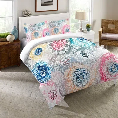 Laural Home White/blue/pink Microfiber Comforter In White,blue,pink