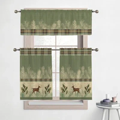 Laural Home Woodland Forest Plaid Tailored 28'' Kitchen Curtain In Green