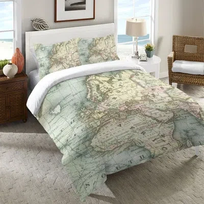 Laural Home World Map Microfiber Duvet Cover In Blue;ivory