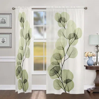 Laural Home X-ray Of Eucalyptus Leaves Floral Sheer Rod Pocket Single Curtain Panel