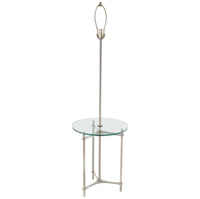 Pre-owned Laurèl Chrome Tripod Base Glass Side Table Floor Lamp In Gray