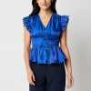 Laurel Grey Womens V Neck Blouse In Blue