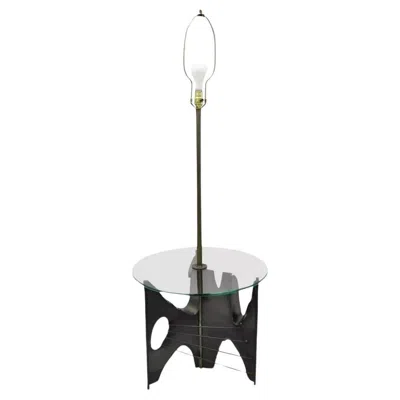 Pre-owned Laurèl Harry Balmer For Laurel Brutalist Floor Lamp Steel Round Glass Side End Table In Black