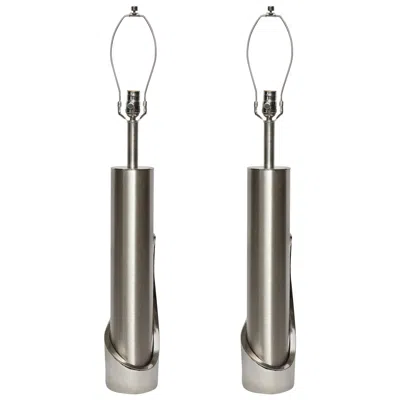 Pre-owned Laurèl Laurel Modernist Brushed Steel Cylinder Lamps, Usa, 1970s In Transparent