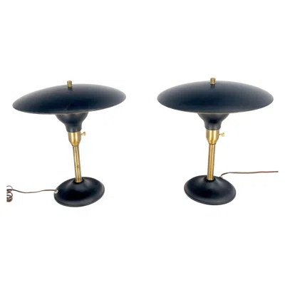 Pre-owned Laurèl Pair Metal Shades Black & Gold Mushroom Shape Table Lamps Mint