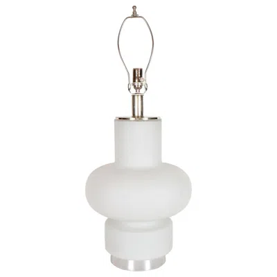 Pre-owned Laurèl Pair Of Frosted Glass Table Lamps With Nickel Hardware, By Laurel In Transparent