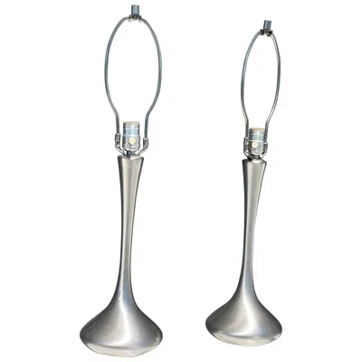 Pre-owned Laurèl Pair Of Laurel Teardrop Tulip Brushed Metal Table Lamps In Transparent
