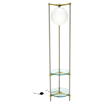 Pre-owned Laurèl Round 2 Tier Glass Top End Side Table W/ Integrated Floor Lamp Mid Century Mint In Gray