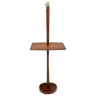Pre-owned Laurèl Solid Oiled Walnut Or Teak End Side Table Tapered Base Floor Lamp In Brown