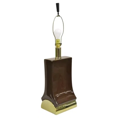 Pre-owned Laurèl Vintage Laurel Mid Century Modernist Chocolate Brown Ceramic & Brass Table Lamp