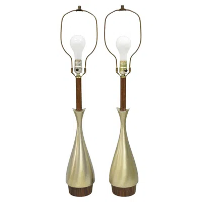 Pre-owned Laurèl Vintage Mid Century Modern Sculptural Brushed Metal Table Lamps By Laurel - Pair In Sand