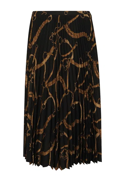 Laurèn Ankle-length Pleated Printed Skirt In Black