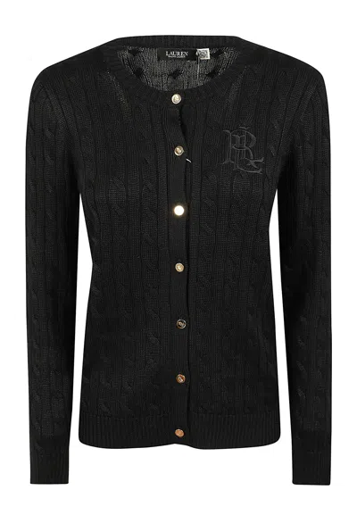 Laurèn Cable-knit Cotton-viscose Cardigan In Black