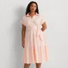 Lauren Curve Curve - Belted Cotton-blend Tiered Dress In Pink