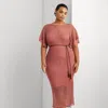 Lauren Curve Curve - Belted Linen-blend Pointelle-knit Dress In Pink