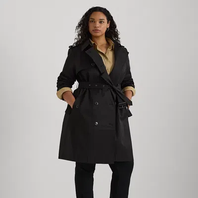 Lauren Curve Curve - Double-breasted Cotton-blend Trench Coat In Black
