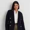 Lauren Curve Curve - Double-breasted Wool Crepe Blazer In Blue