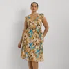 Lauren Curve Curve - Floral Belted Crinkle Georgette Dress In Multi