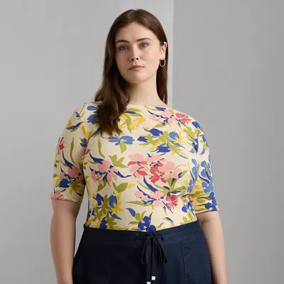 Lauren Curve Curve - Floral Stretch Cotton Boatneck T-shirt In Multi