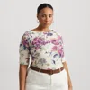 Lauren Curve Curve - Floral Stretch Cotton Boatneck T-shirt In Multi