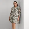 Lauren Curve Curve - Leaf-print Ruffle-trim Georgette Dress In Multi