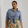 Lauren Curve Curve - Relaxed Fit Pinstripe Linen Shirt In Blue