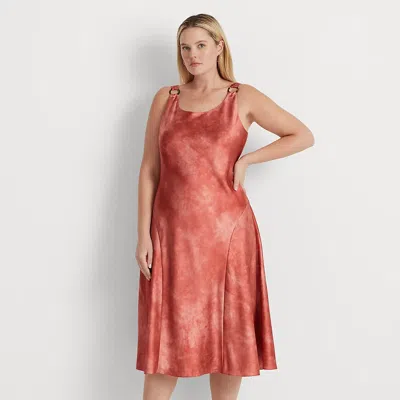 Lauren Curve Curve - Tie-dye-print Ring-trim Satin Dress In Red