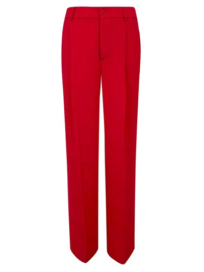 Laurèn Full-length Pleated Pants With Button Closure And Back Pockets In Red