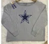 Lauren James Women's Dallas Cowboys Off-shoulder Rhinestone Sweatshirt In Grey Heather In Gray