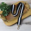 Lauren Lane Preppy Stripe Adjustable Crossbody Bag Purse Guitar Strap In Black White In Black