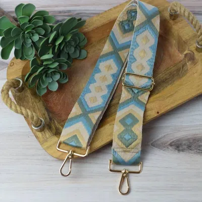 Lauren Lane Women's Geometric Woven Adjustable Crossbody Strap In Meadow In Blue