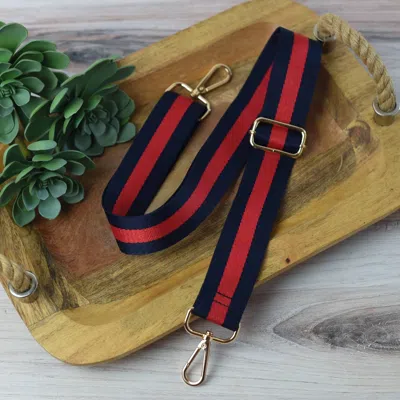 Lauren Lane Women's Preppy Stripe Adjustable Crossbody Bag Purse Guitar Strap In Navy Blue Red