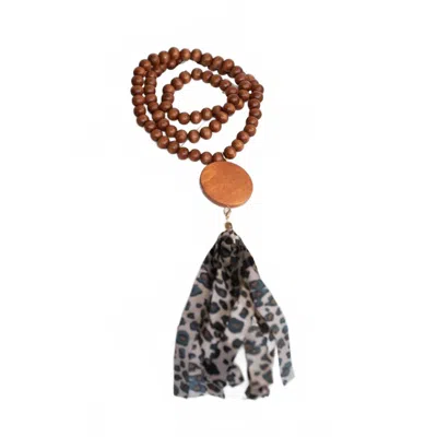 Lauren Lane Women's Print Wooden Bead Tassel Necklace In Cheetah In Brown