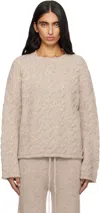 Lauren Manoogian Beige Cable Crewneck Sweater In Burgundy