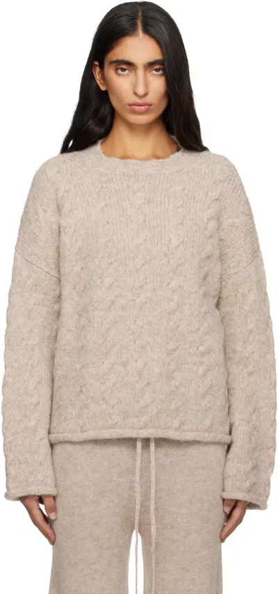 Lauren Manoogian Beige Cable Crewneck Sweater In Burgundy