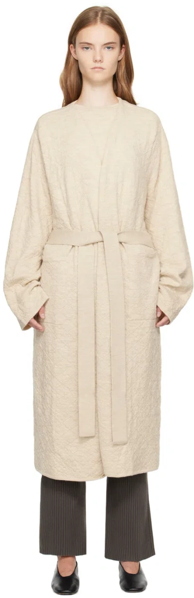 Lauren Manoogian Beige Diamond Quilt Long Cardigan In E01 Ecru